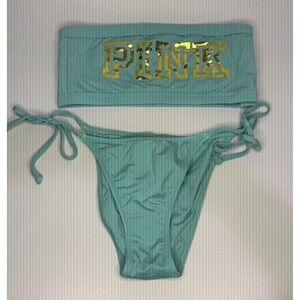 Victoria's‎ Secret Swimsuit Bikini 2 piece Set Strapless Medium Aqua with Gold